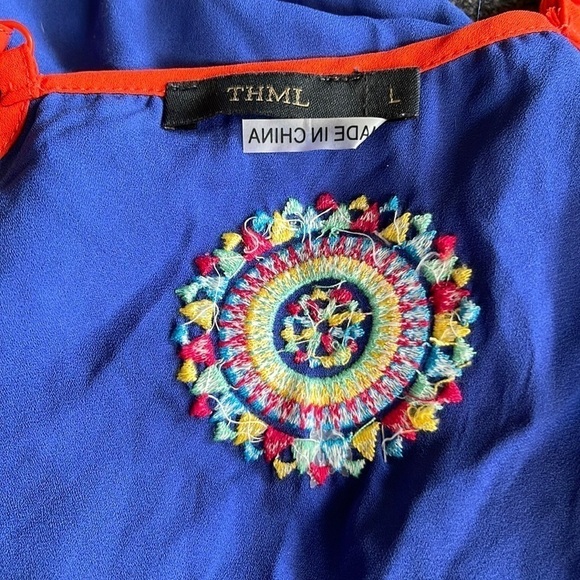THML Blue Embroidered Strapy Swing Style Top. D/66/A1268 - Picture 3 of 5